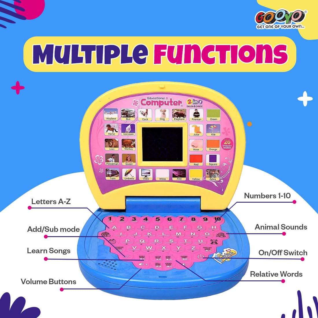 Kids Educational Learning Mini Laptop Toy With LED Display And Musical Effects - EKT4065