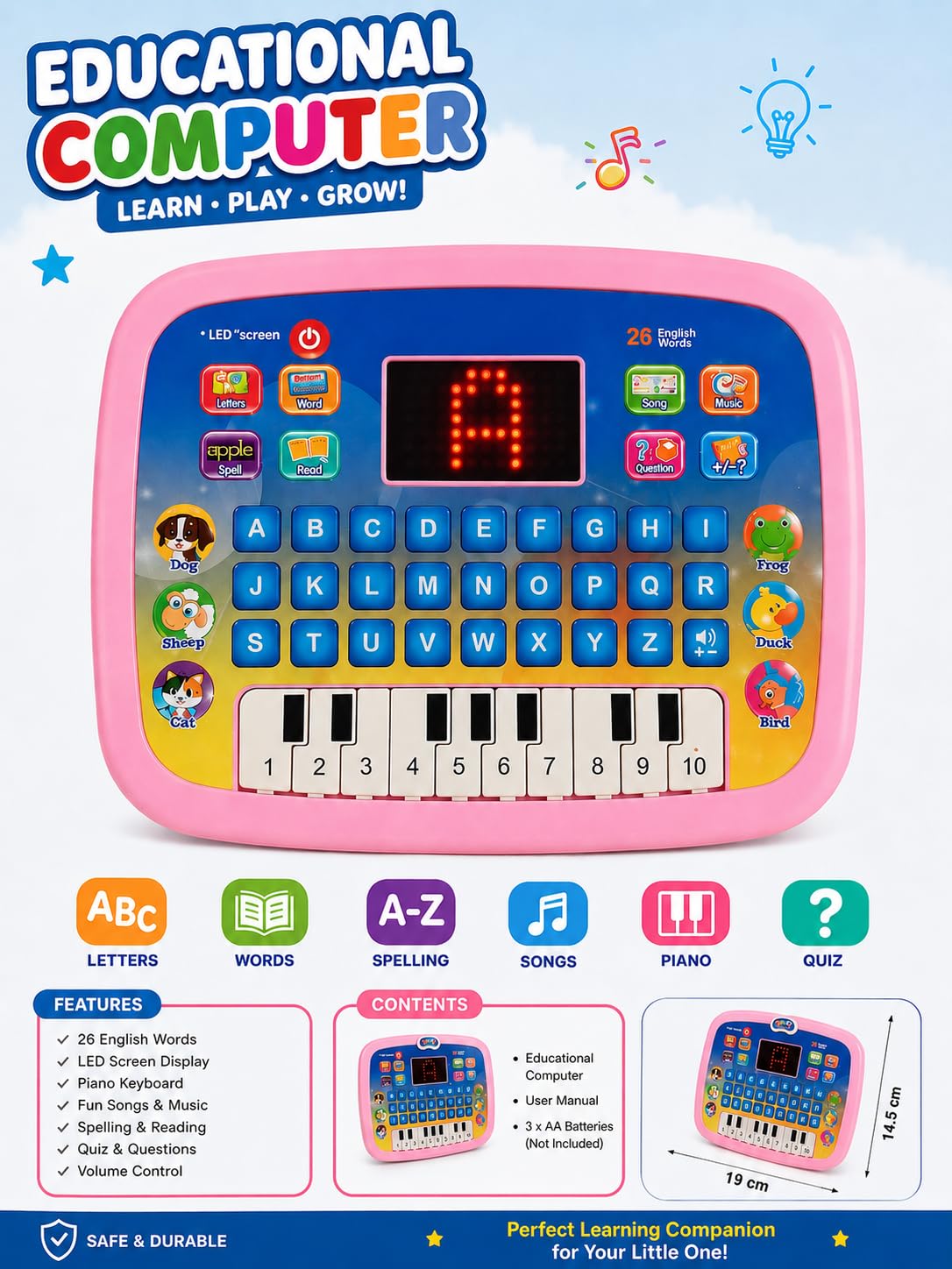 Kids Educational Learning And Piano Keyboard With LED Screen - EKT4066