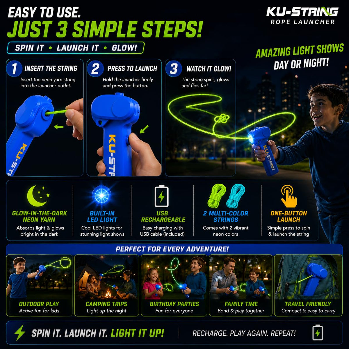 Glow String Rope Launcher toy - EKT4089