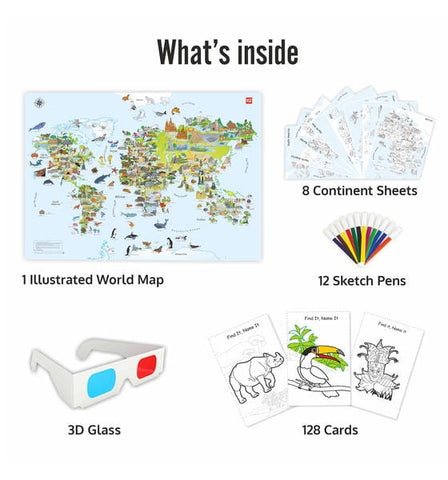 Geography Colouring Kit & World Map Game 2-in-1 Educational DIY Activity for Kids - EKT4090