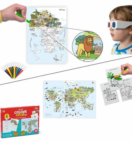 Geography Colouring Kit & World Map Game 2-in-1 Educational DIY Activity for Kids - EKT4090
