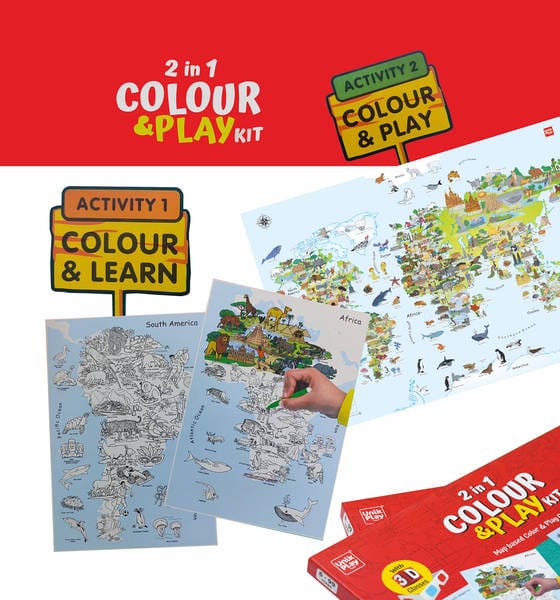 Geography Colouring Kit & World Map Game 2-in-1 Educational DIY Activity for Kids - EKT4090