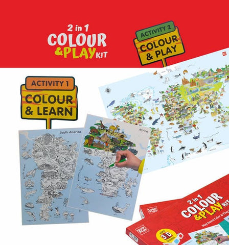 Geography Colouring Kit & World Map Game 2-in-1 Educational DIY Activity for Kids - EKT4090