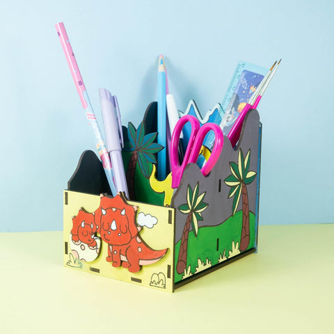 DIY Dino Wooden Pen Stand for Kids with Paint & Brush and Glue - EKT4117
