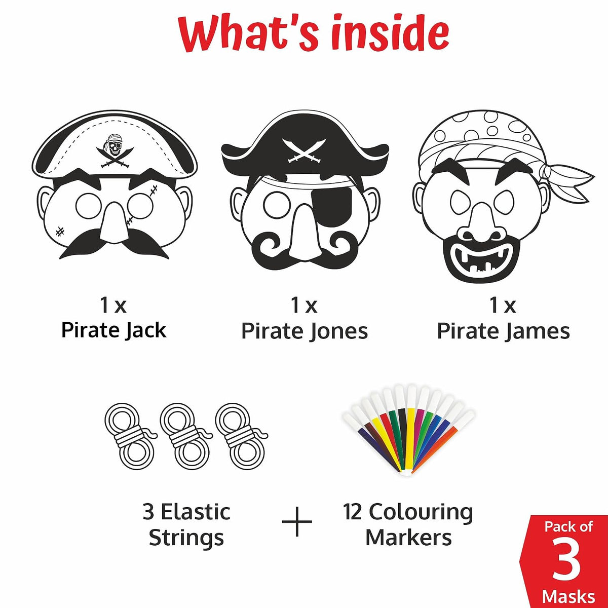 DIY 3D Pirates Colouring Masks With 3 Elastic Strings and 12 Colouring Sketch - EKT4118