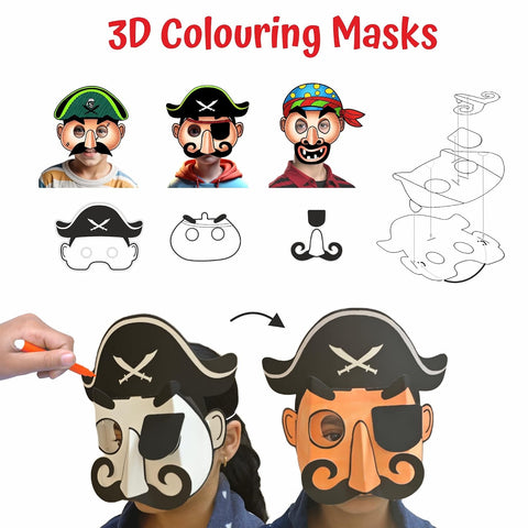 DIY 3D Pirates Colouring Masks With 3 Elastic Strings and 12 Colouring Sketch - EKT4118