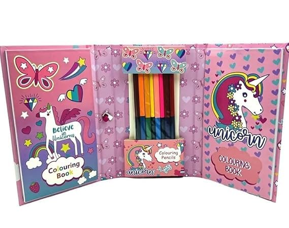 3 Fold Kids Coloring & Scratch Book Set Unicorn - EKT4120
