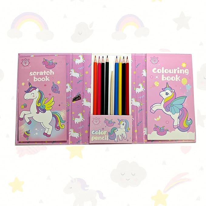3 Fold Kids Coloring & Scratch Book Set Unicorn - EKT4120
