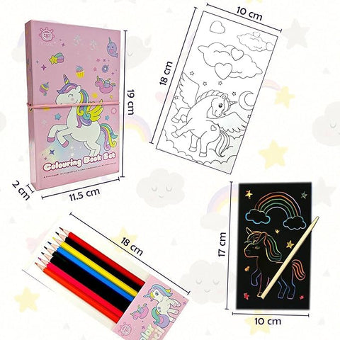 3 Fold Kids Coloring & Scratch Book Set Unicorn - EKT4120