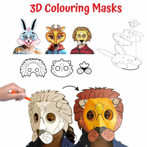 DIY 3D Animals Colouring Masks With 3 Elastic Strings and 12 Colouring Sketch - EKT4121