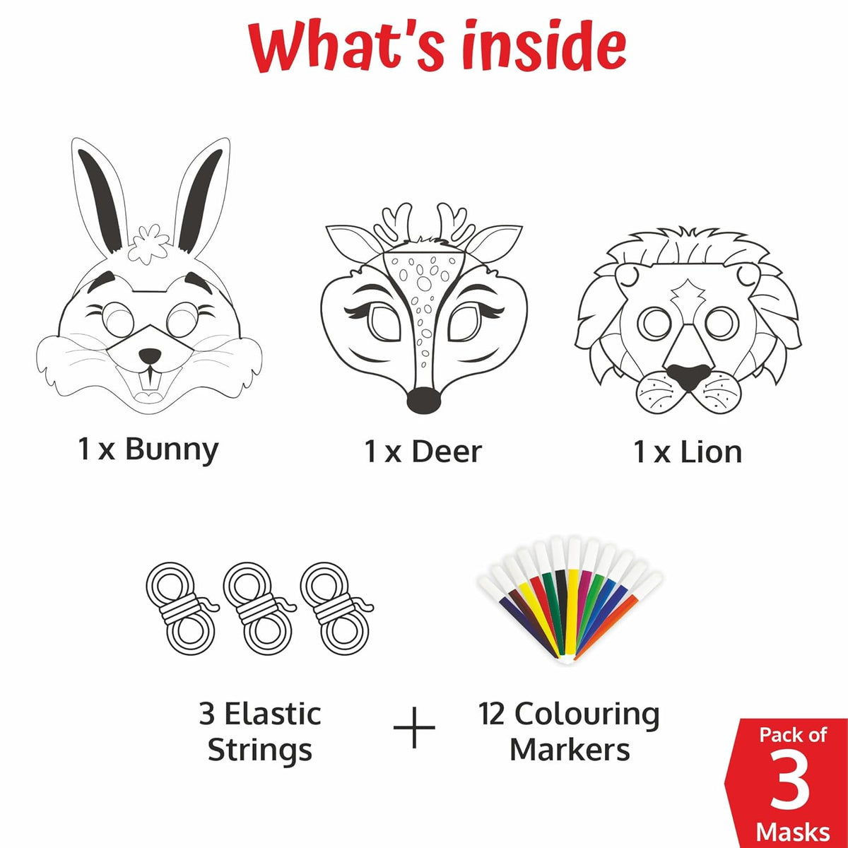 DIY 3D Animals Colouring Masks With 3 Elastic Strings and 12 Colouring Sketch - EKT4121