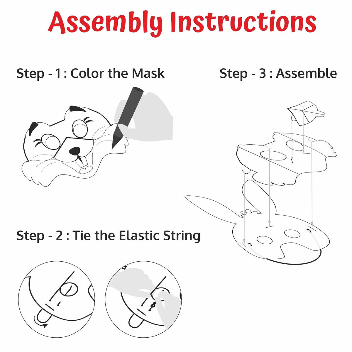 DIY 3D Animals Colouring Masks With 3 Elastic Strings and 12 Colouring Sketch - EKT4121