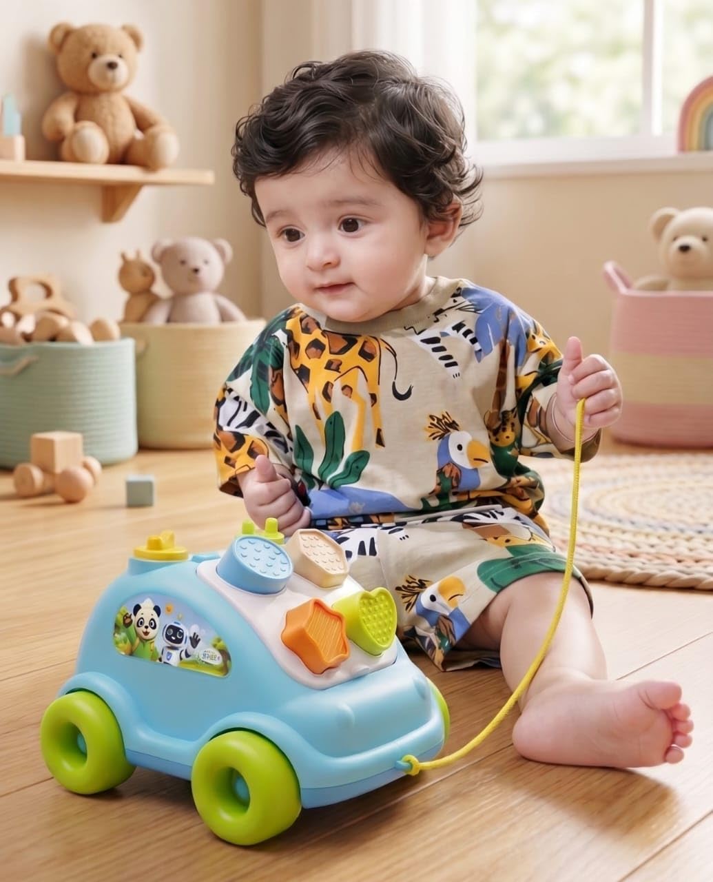 Baby Shape Sorter Pull Along Car Toy for Toddlers - EKT4122