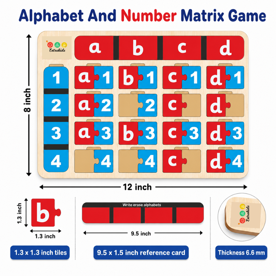 Wooden Alphabet And Number Matrix Game - EKW0276