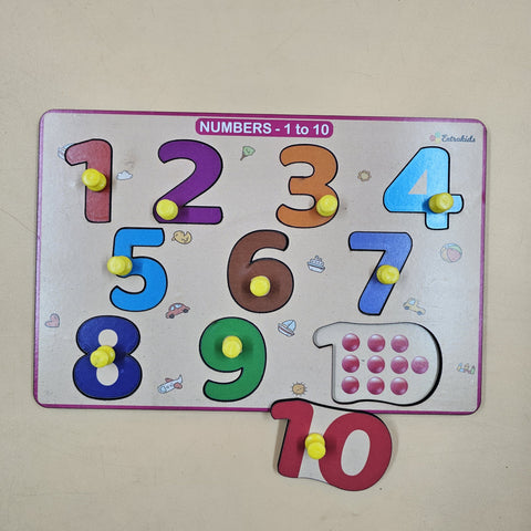 Extrokids Wooden 1 to 10 Number Peg Board For Kids - EKW0289