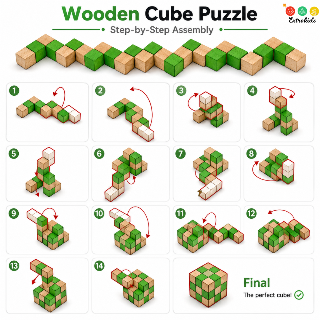 Wooden Rubiks Model | Eco-Friendly Snake Cube Twist Puzzle Toy