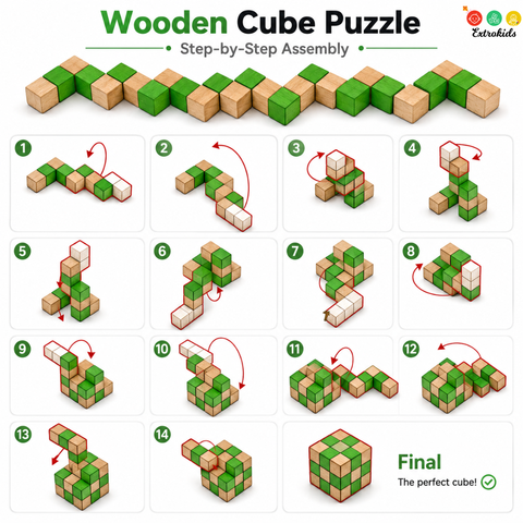 Wooden Rubiks Model | Eco-Friendly Snake Cube Twist Puzzle Toy