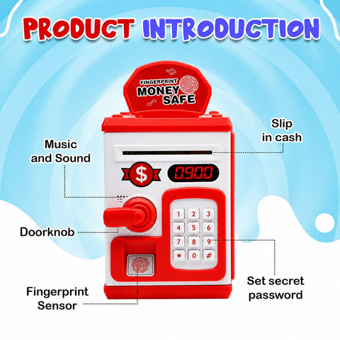 ATM Money Bank - Red | Learn to Save with Finger-print Enabled Piggy Bank