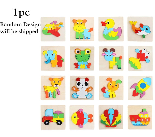 Wooden Chunky Puzzle for toddler -1 PC RANDOM DESIGN WILL BE SHIPPED -  EKT2363
