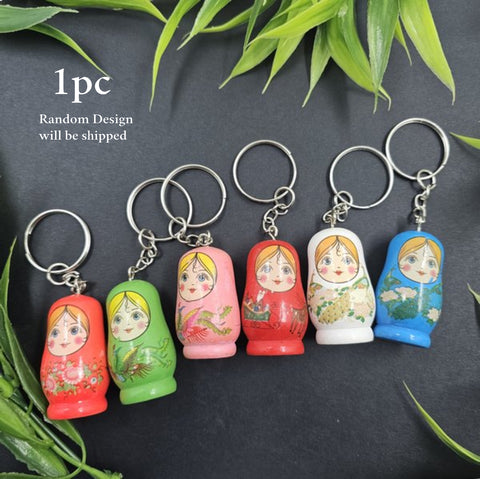 Wooden Peg Doll Keychain - Unique Accessory for Kids (One Random Design Shipped)