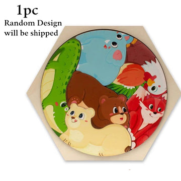 Hexagon Shape Wooden Stacking Puzzle 1 Pc Random Design Will Be Shipped - EKT3246
