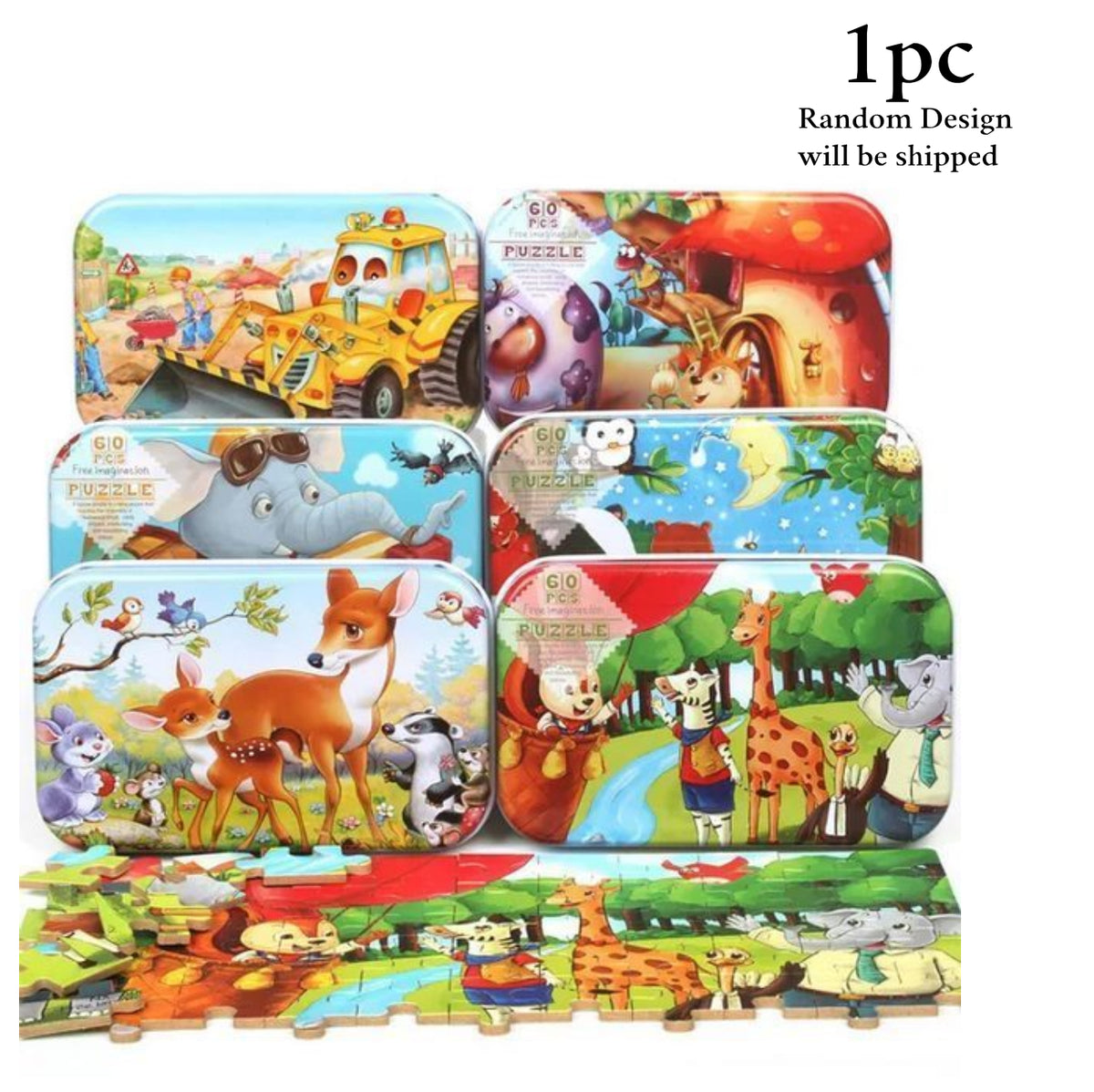 60Pcs Puzzle With Tin Box 1Pc Random Design Will Be Shipped - EKT3320