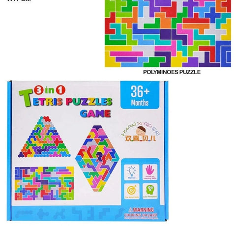 Wooden Tetris Puzzle Game 1pc Random Design Will Be Shipped - EKT3096