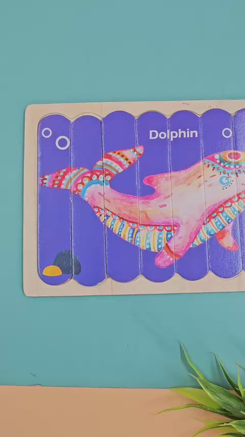 Extrokids Wooden Double Sided 8Pc Stick Puzzle DolPhin With Tropical Fish Jigsaw Puzzles for - EKT1631