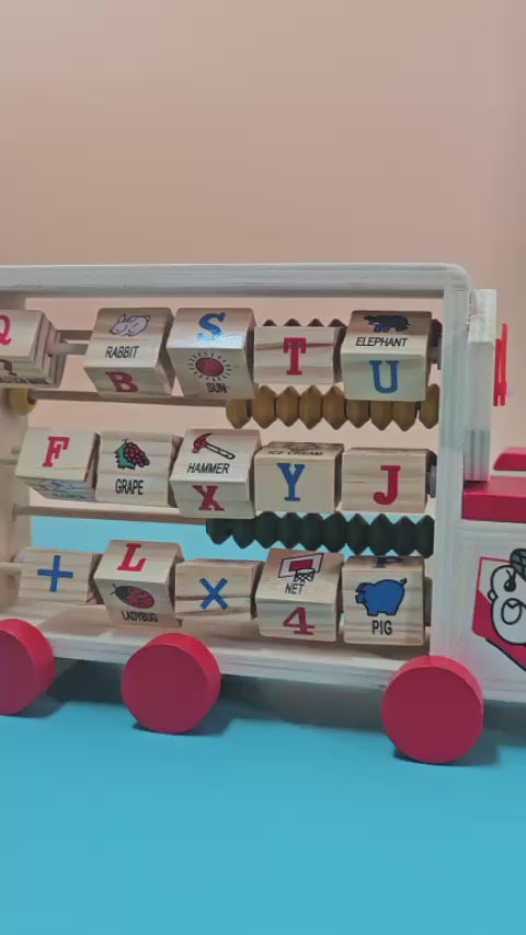 3-in-1 Wooden Learning Vehicle | Abacus, Time-Telling & English Words