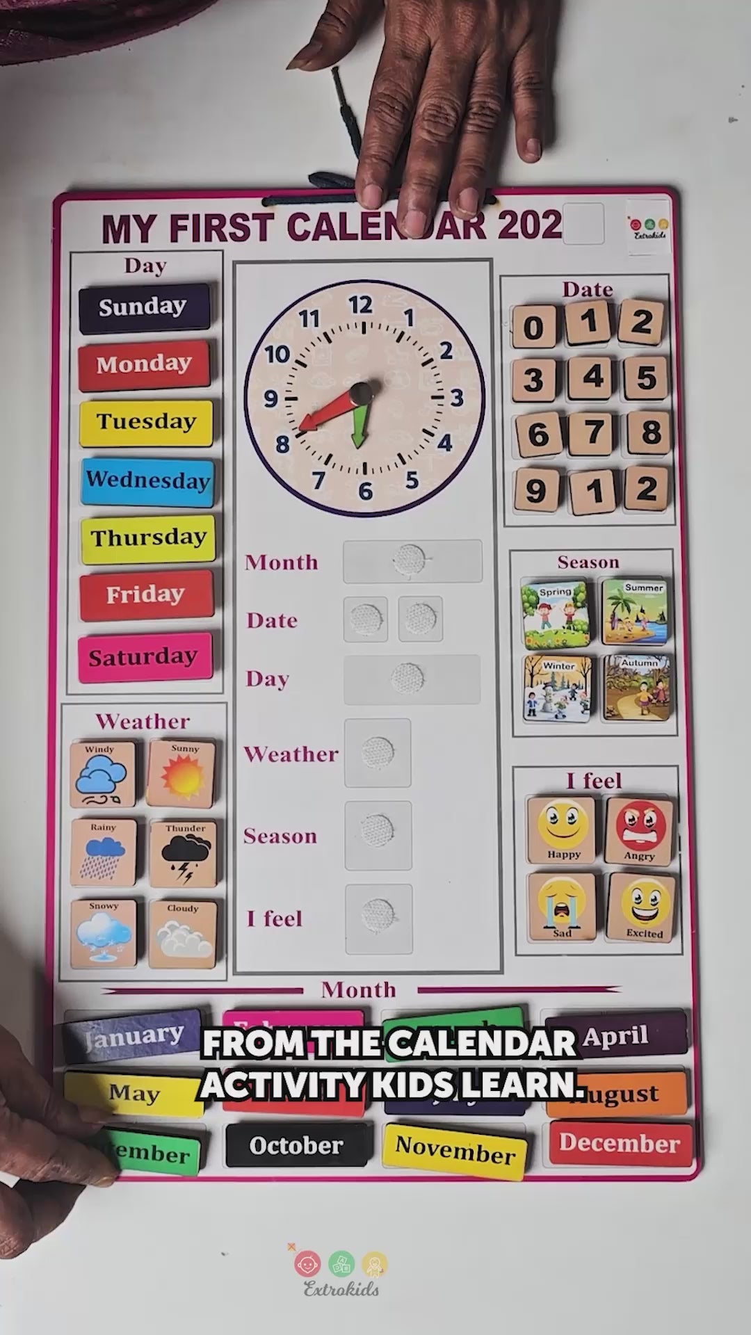 Wooden my first calendar with Velcro wall chart - EKW0254
