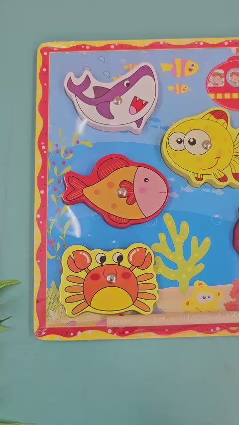 Extrokids Wooden Sea Animal Magnetic Fishing Game Toy for Learning Education with Magnet Poles Toy - D2 - EKt1653