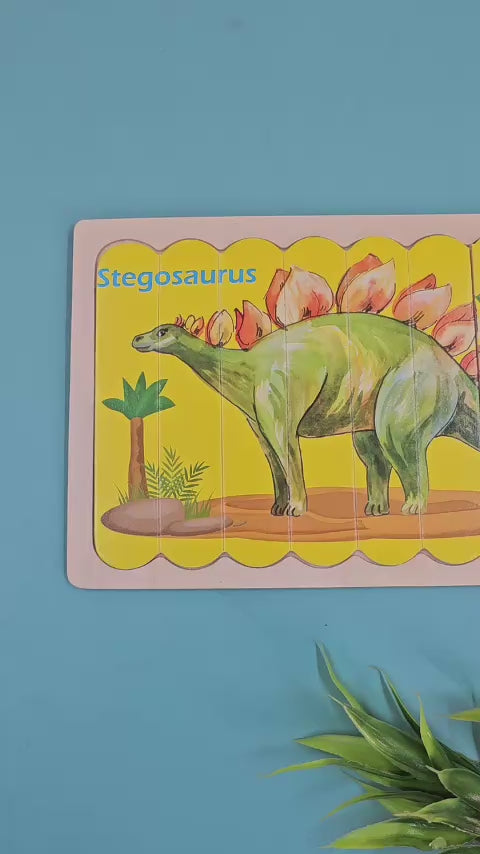 Extrokids Wooden Double Sided 8Pc Stick Puzzle Stegosaurus With Tanystropheus - EKT1640