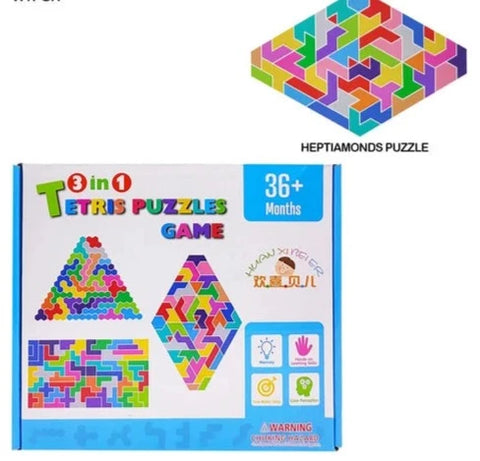 Wooden Tetris Puzzle Game 1pc Random Design Will Be Shipped - EKT3096