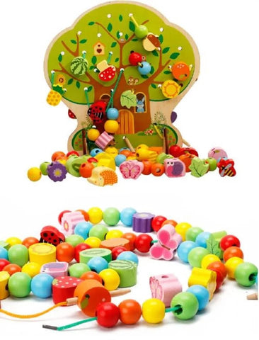 Wooden Toy Lacing the Rope with beads Game - EKT0961