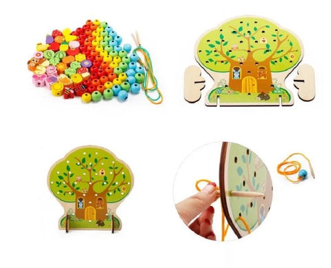 Wooden Toy Lacing the Rope with beads Game - EKT0961