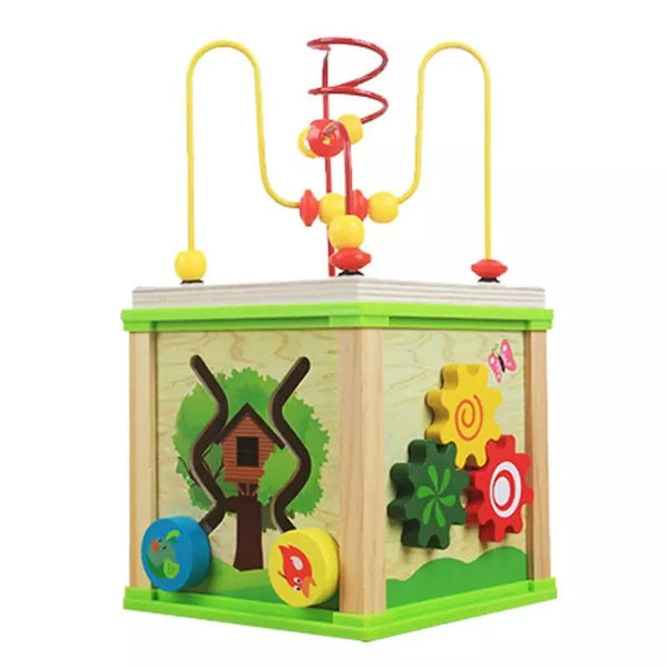 Wooden Multi-Functional Beads Game Puzzle with Cogwheel, Sorting, & Clock Toy