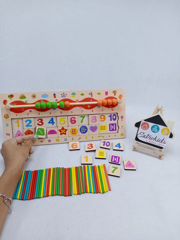 Extrokids Wooden Math Multi task Beads Counting hand Eye co-ordination Number matching Sticks for Toddler Toy - EKT1071