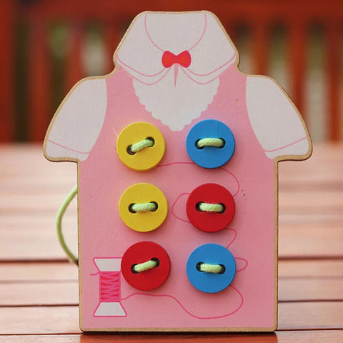 Extrokids Wooden Threading Clothes Funny Button Threading Board Rope Game Early Education Toy for Child - EKT1250