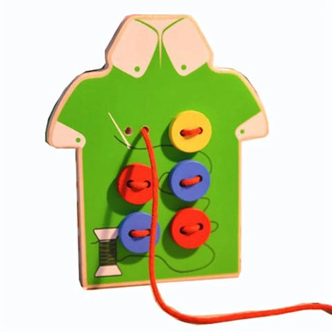 Extrokids Wooden Threading Clothes Funny Button Threading Board Rope Game Early Education Toy for Child - EKT1250