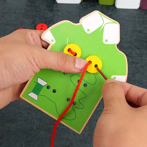 Extrokids Wooden Threading Clothes Funny Button Threading Board Rope Game Early Education Toy for Child - EKT1250