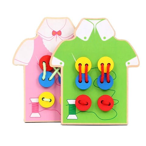 Extrokids Wooden Threading Clothes Funny Button Threading Board Rope Game Early Education Toy for Child - EKT1250