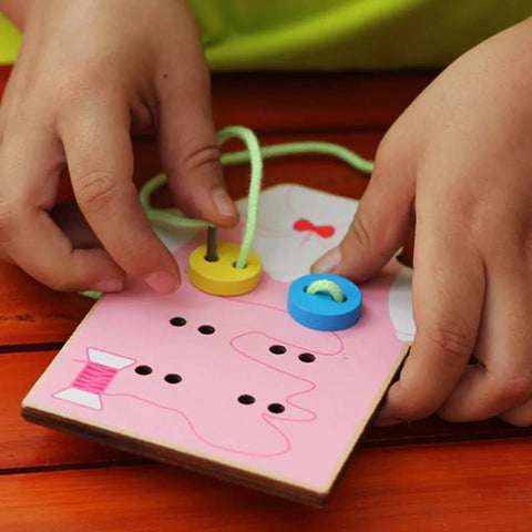 Extrokids Wooden Threading Clothes Funny Button Threading Board Rope Game Early Education Toy for Child - EKT1250