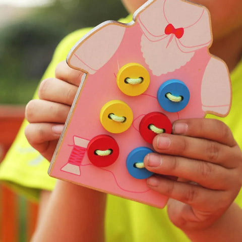 Extrokids Wooden Threading Clothes Funny Button Threading Board Rope Game Early Education Toy for Child - EKT1250