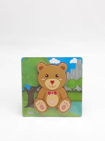 Extrokids Wooden 6x6 puzzle board printed Brown color bear - EKT1370