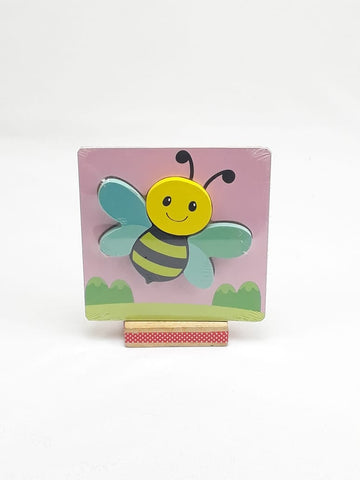Extrokids Wooden Cartoon Animal Intelligence Puzzle Printed Pink Honey bee Board for Children - EKT1383