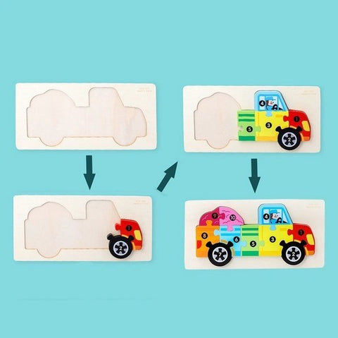 Extrokids Wooden Cartoon Puzzle board with number Hint - For Car Baby Memory Exercise Toy - EKT1398