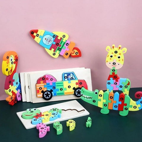 Extrokids Wooden Cartoon Puzzle board with number Hint - For Car Baby Memory Exercise Toy - EKT1398