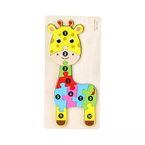 Extrokids Wooden Cartoon Puzzle board with number Hint- Girafee For Baby Memory Exercise Toy - EKT1399