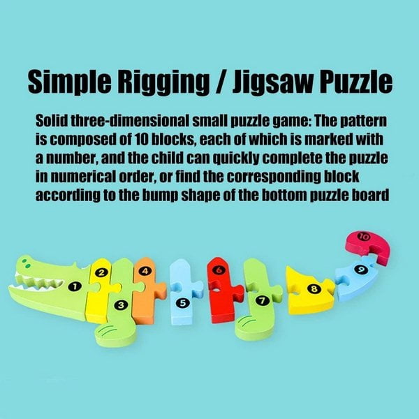 Extrokids Wooden Cartoon Puzzle board with number Hint - Crocodile For Baby Memory Exercise Toy - EKT1400