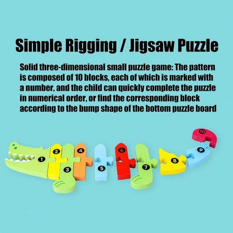 Extrokids Wooden Cartoon Puzzle board with number Hint - Crocodile For Baby Memory Exercise Toy - EKT1400
